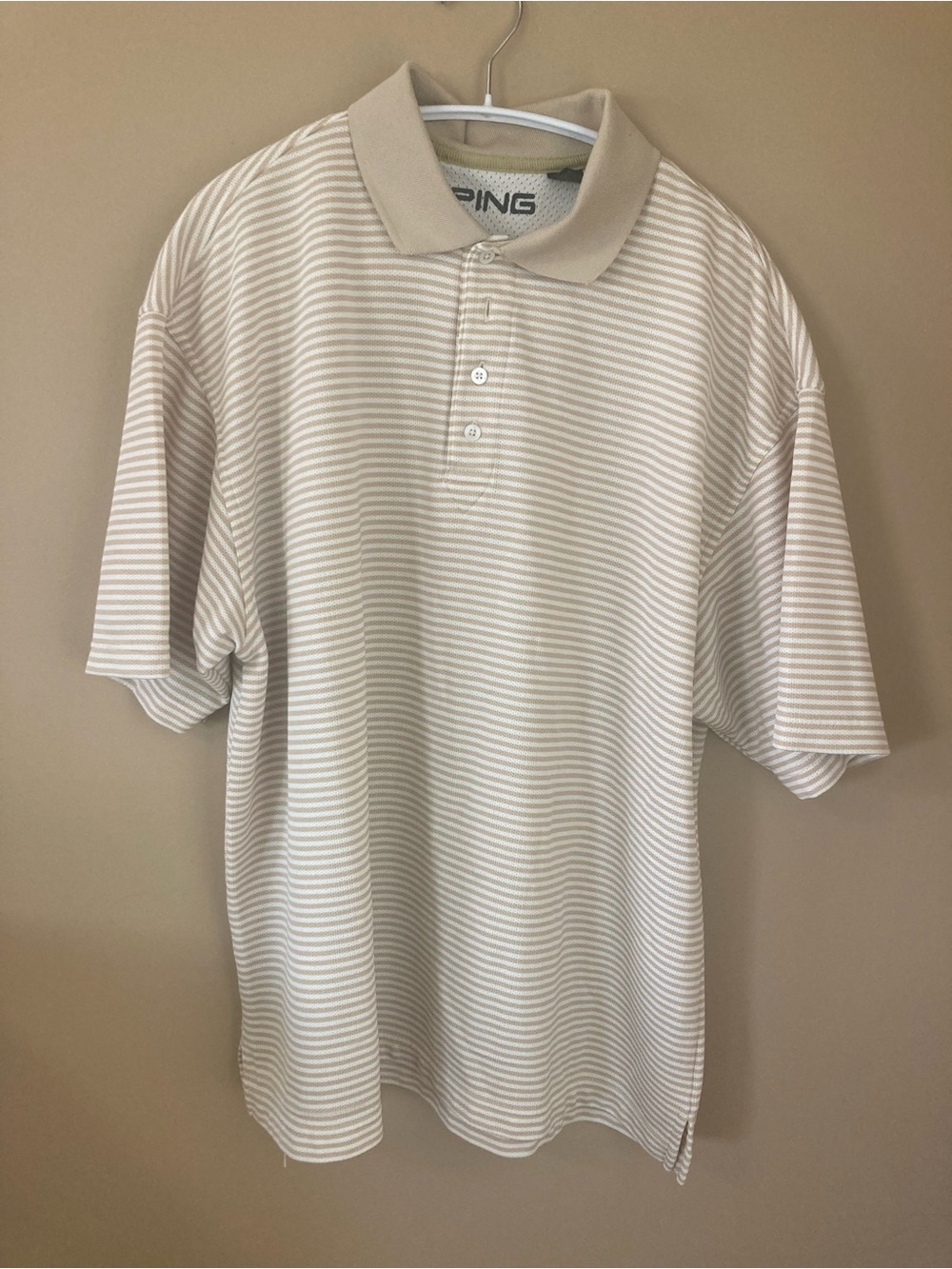 PING Men’s Beige Striped L Golf Shirt
